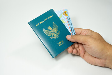 Fototapeta premium hand holding passport and ID Card