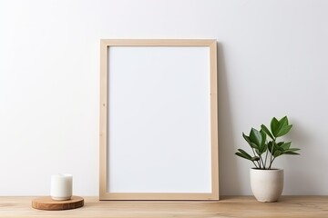 Fototapeta na wymiar empty wooden frame for interior poster, in Scandinavian style.
