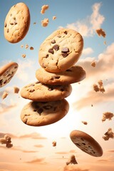 Fototapeta na wymiar Chocolate chip cookies in the air