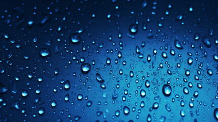 Naklejka na ściany i meble Rain water drops on a metal surface in neon blue light