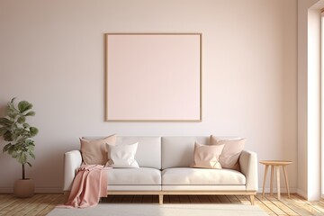 a mockup frame in a pastel beige room.