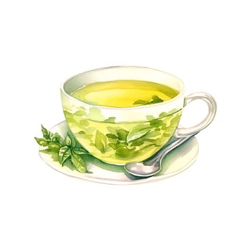 Green tea in glass isolated on white background