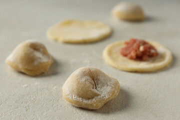 Cooking home food concept with raw dumplings