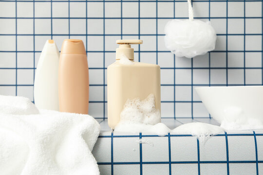 A bottle with a care product in foam.