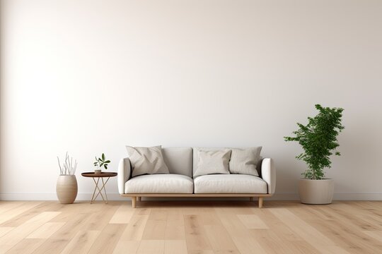 a minimalistic room with white walls and a wooden parquet floor.
