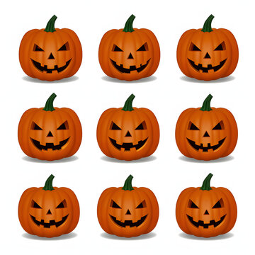 set of halloween pumpkins on white background
