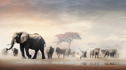 Fototapeta na wymiar Safari Animals in Africa Composite