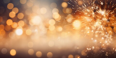 Abstract background new year, Gold fireworks and celebrating holiday, copy space, generative ai - obrazy, fototapety, plakaty