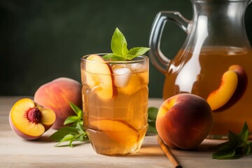 Peach iced tea glass. Generate Ai