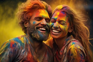 A Happy Couple Playing in the Colors of India. A fictional character Created By Generated AI.
