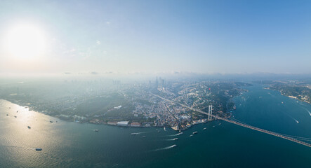 Istanbul panorama photo, Turkey. Istanbul Canal, Bosphoros canal. Grand Mecidiye Mosque, Cityscape...
