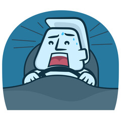 Frightened driving cartoon man gesture