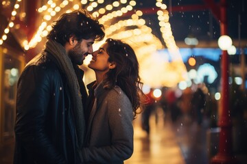 Fototapeta premium A Couple's Intimate Moment at Night. A fictional character Created By Generated AI.