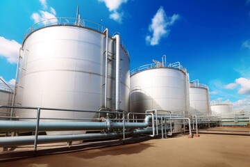 Obraz premium Steel tanks factory. Generate ai