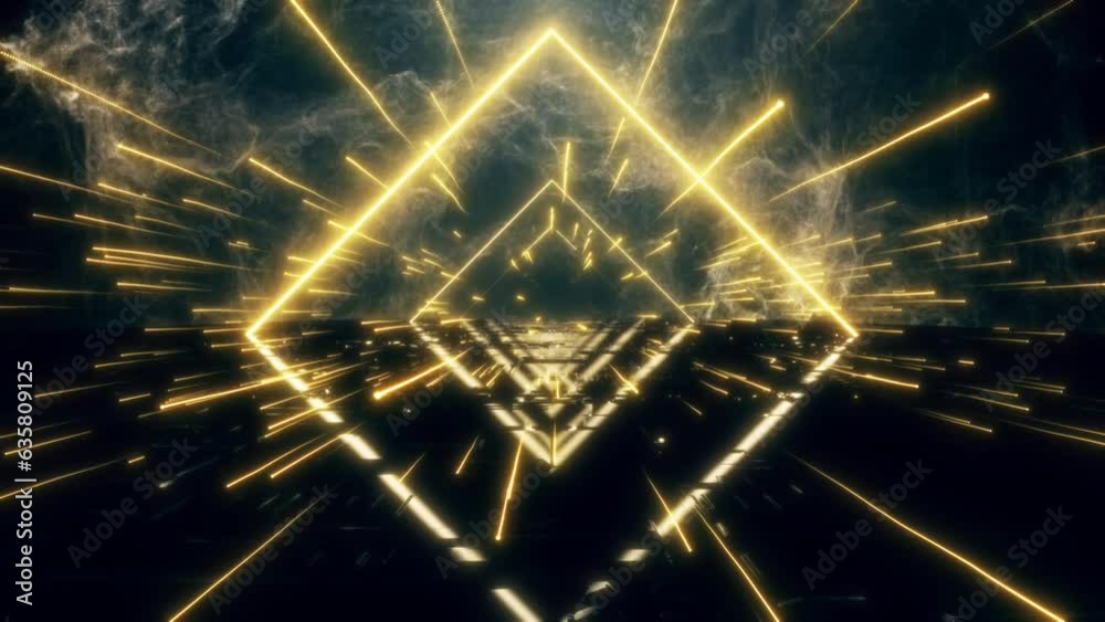 Wall mural neon reflection vj universal background loop. 3d rendering. travel passing neon nebula on light brid