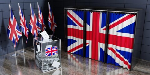 United Kingdom - voting booths and ballot box - election concept - 3D illustration