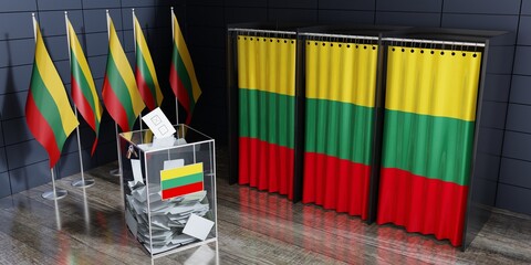 Lithuania - voting booths and ballot box - election concept - 3D illustration