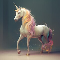 cute rainbow pegasus unicorn ,Rainbow colors Hair, fantasy magic unicorn,Generative ai