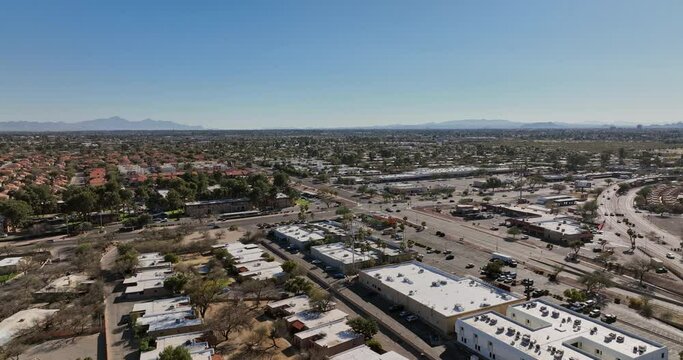 Tucson Arizona Aerial v12 flyover Woodland Hills across the intersection between E Wrightstown road and N Patano road capturing desert city housing neighborhoods - Shot with Mavic 3 Cine - March 2022