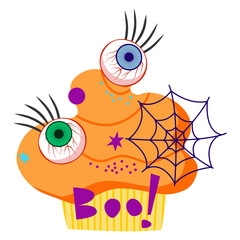 horror cupcake halloween in doodle design vector illustration.
