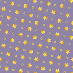 Yellow star of David watercolor seamless pattern for Hanukkah and Sukkot Jewish holidays wrapping paper