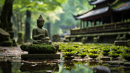 buddha statue in the garden - obrazy, fototapety, plakaty