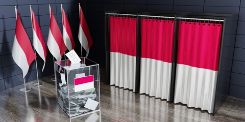 Indonesia - voting booths and ballot box - election concept - 3D illustration