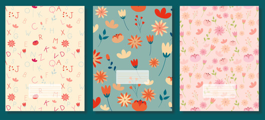 Fototapeta premium Set Cover for notebook with flowers 