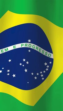 Waving Flag of Brazil, Vertical Video, 4K Animated Background. National Brazilian Flag Wave Motion Graphics Seamless Loop, Video for Backgrounds, Social Media and Screens