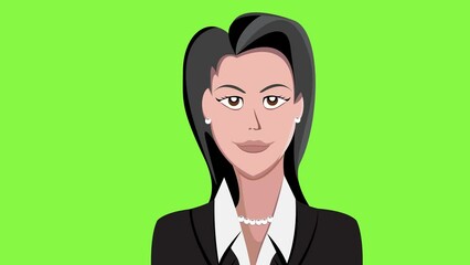 Fast sequence and alternation of human faces. Portraits of businesswomen and businessmen. Animated cartoon and characters. Green background, chroma key