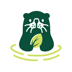 Sea Otter Leaf Green Nature Logo Mascot Vector Icon Illustration