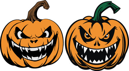 Scary halloween pumpkin, Halloween pumpkins, Vector illustration, SVG