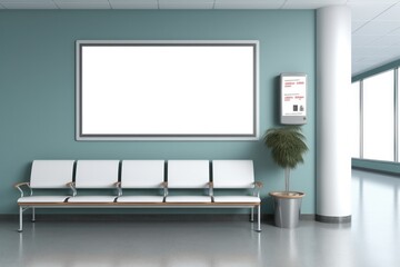 Mockup of advertising frames in a waiting room, Waiting area with seat.