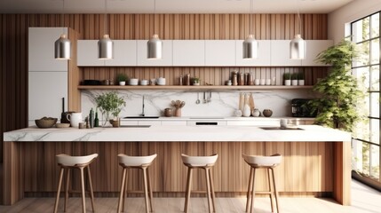 Modern and wooden kitchen interior design. architecture idea.