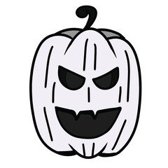 Halloween cartoon symbols hand drawns black and white icon character. Vector illustration. Isolated on transparent background.