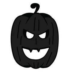 Halloween cartoon symbols hand drawns black and white icon character. Vector illustration. Isolated on transparent background.