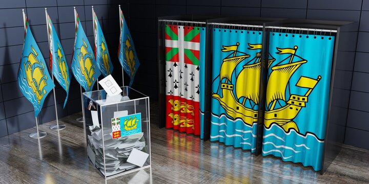 Saint Pierre and Miquelon - voting booths and ballot box - election concept - 3D illustration
