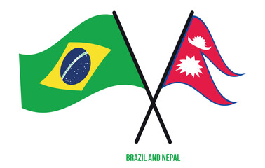Brazil and Nepal Flags Crossed And Waving Flat Style. Official Proportion. Correct Colors.