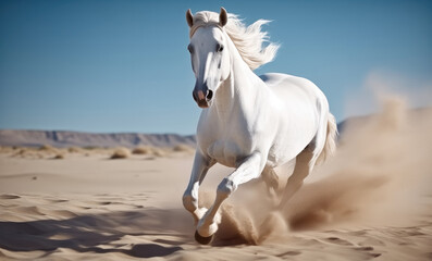 Obraz na płótnie Canvas Galloping white horse exudes strength and elegance.