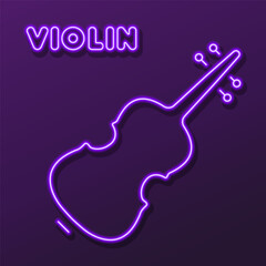 violin neon sign, modern glowing banner design, colorful modern design trends on black background. Vector illustration.