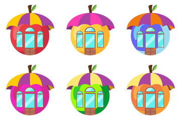 cute colourful fruit house shop icon