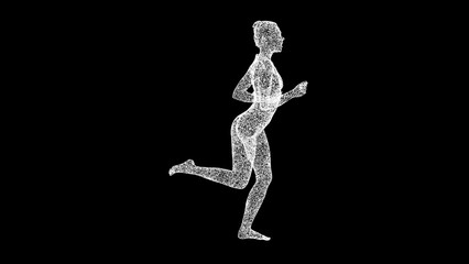 Fototapeta na wymiar 3D Running woman in swimsuit on black bg. Summer vacation on the beach. Fitness and health. Healthy lifestyle. 3D animation.