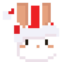 Pixel art rabbit head with red hat