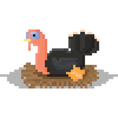 Pixel art turkey character on nest character