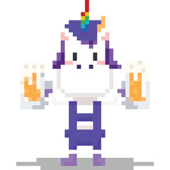 Pixel art unicorn character holding beer mug