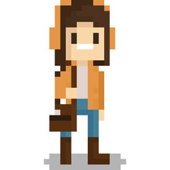 Pixel art woman character in winter costume 3