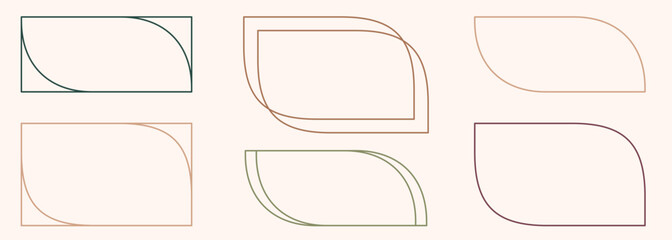 Obraz premium Modern minimalist aesthetic line arch frames in trendy boho style. Modern Y2K vector design outline elements - geometric form for banner, social media, poster. Shape Islamic door and window silhouette