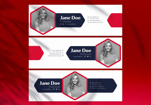 Set Creative Email Signatures with Red Accents Layout