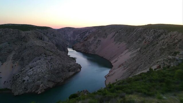 Drone forward shot over the river in the Zrmanja gorge in Jasenice, Zadar County, Croatia