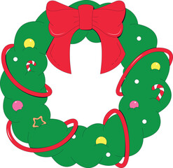 Christmas card, poster, invitation with Christmas wreath. Merry Christmas and Happy New Year in groovy style